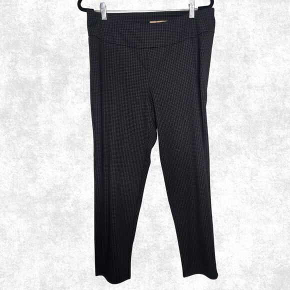 Hope & Harlow Black Houndstooth Stretch Pants L Pull-On Slim Leg Office Goth Alt - Picture 4 of 5